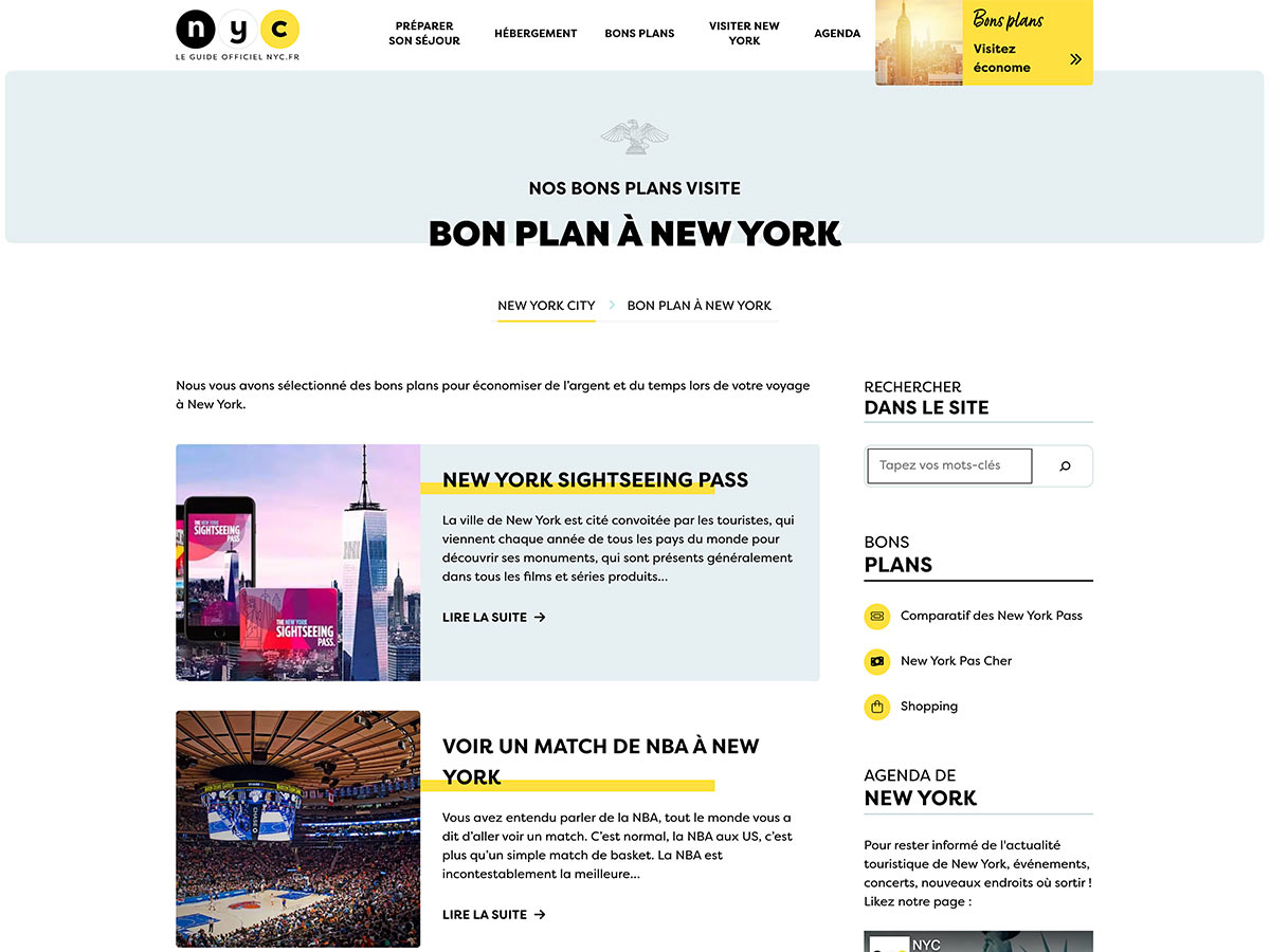 Dans les pages de listing de contenus, la sidebar met en avant de multiples composants stylisés