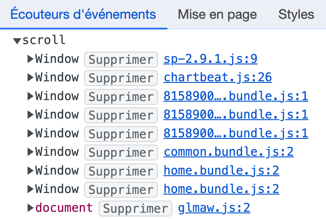 Exemple de multiples événement ajoutés au scroll sur un site d'actualité