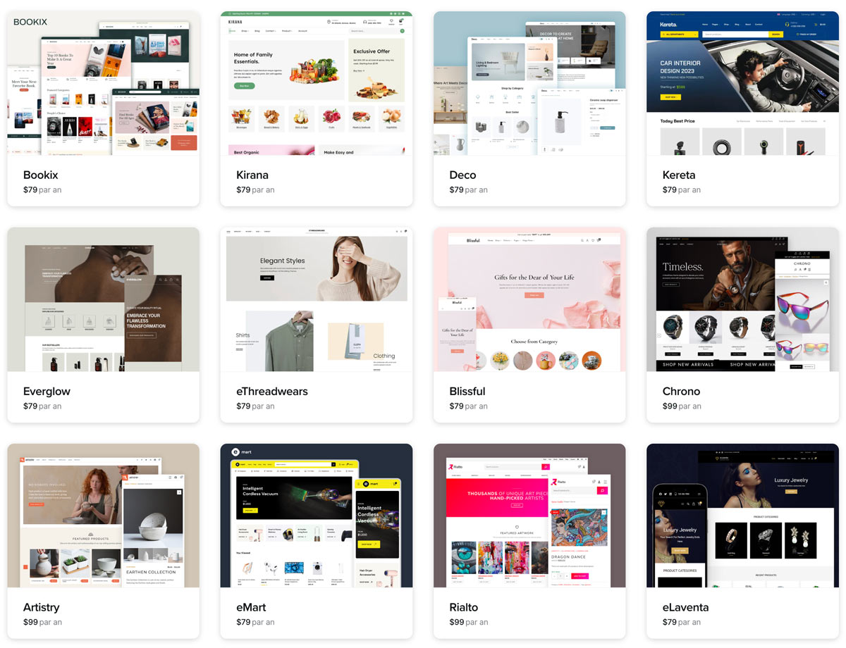 De multiples thèmes WooCommerce mettent à profit les blocs Gutenberg
