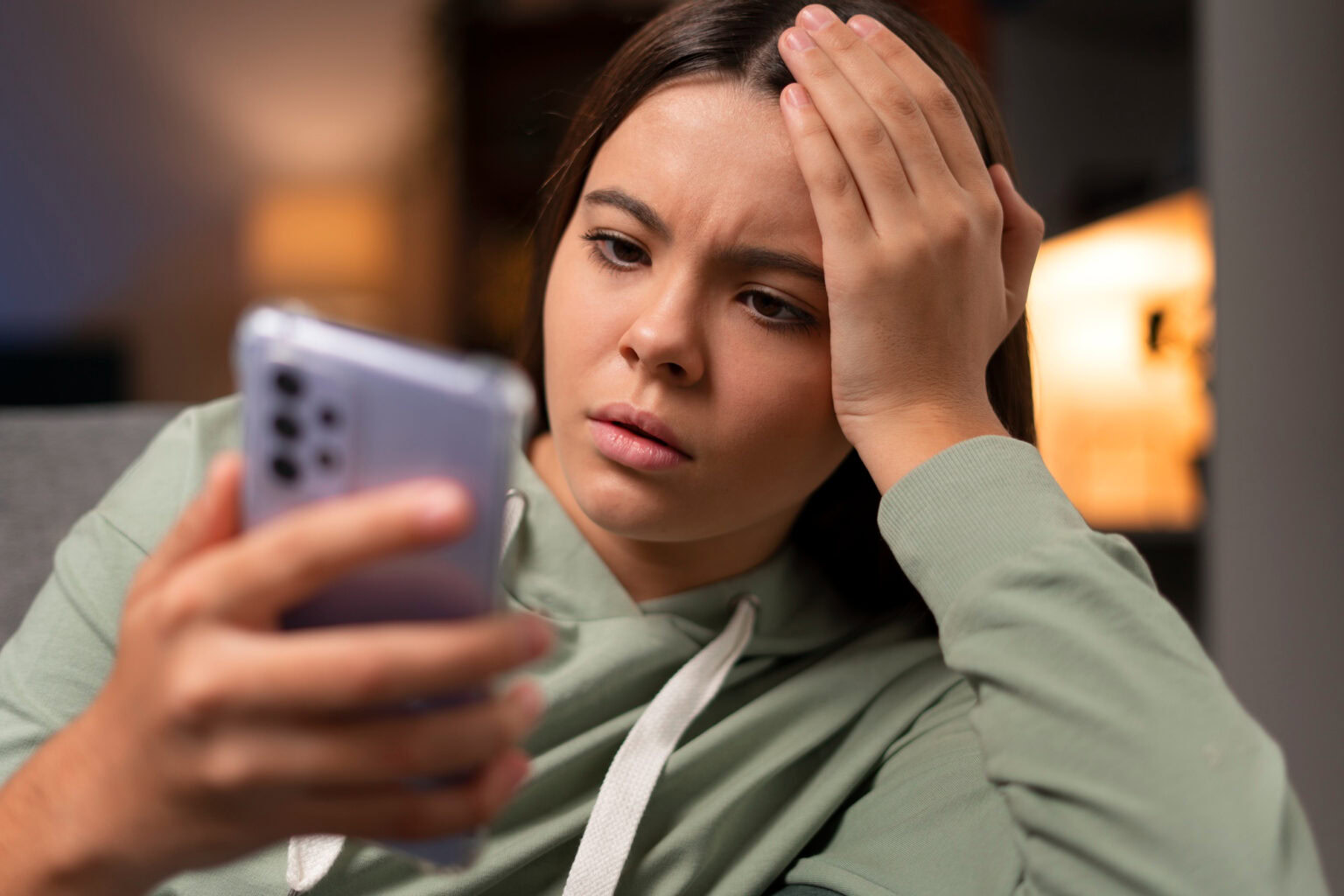 Une utilisatrice de smartphone frustrée par son expérience