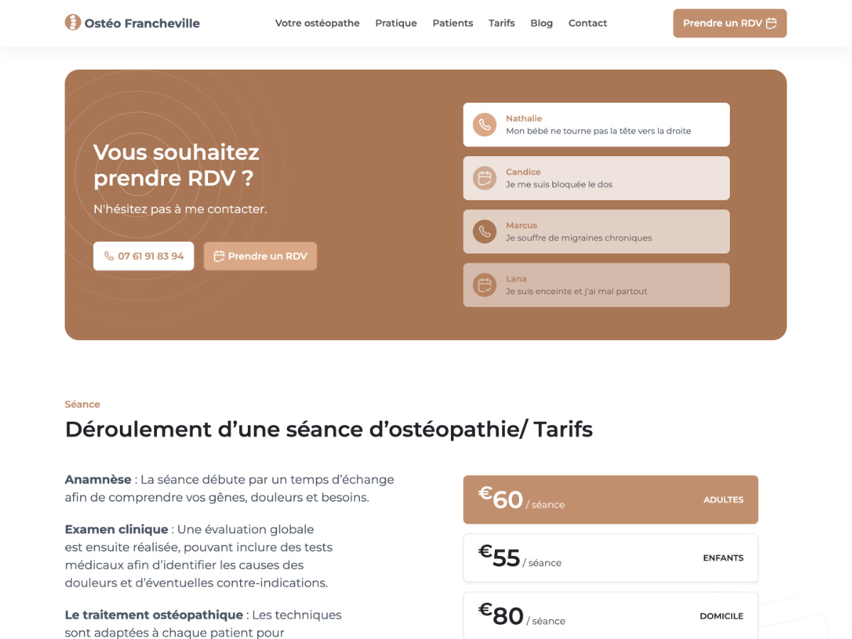 La section de prise de rendez-vous réutilise les codes du message tout en permettant de glisser quelques exemples